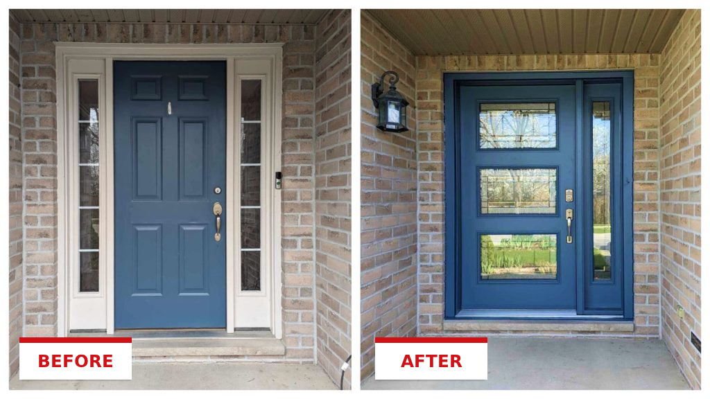 Door replacement on a Tri-State home, shown before and after installation