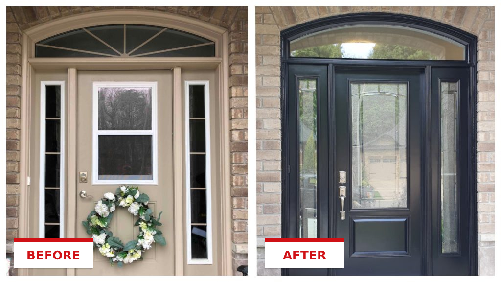 Door replacement on a Tri-State home, shown before and after installation
