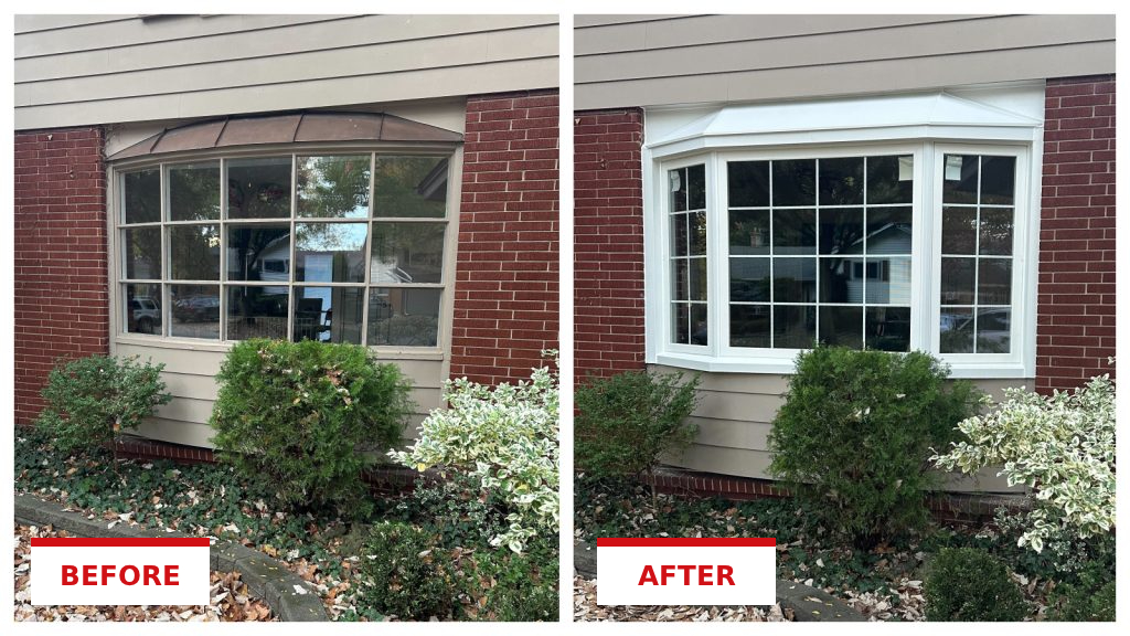 Window replacement on a Tri-State home, shown before and after installation