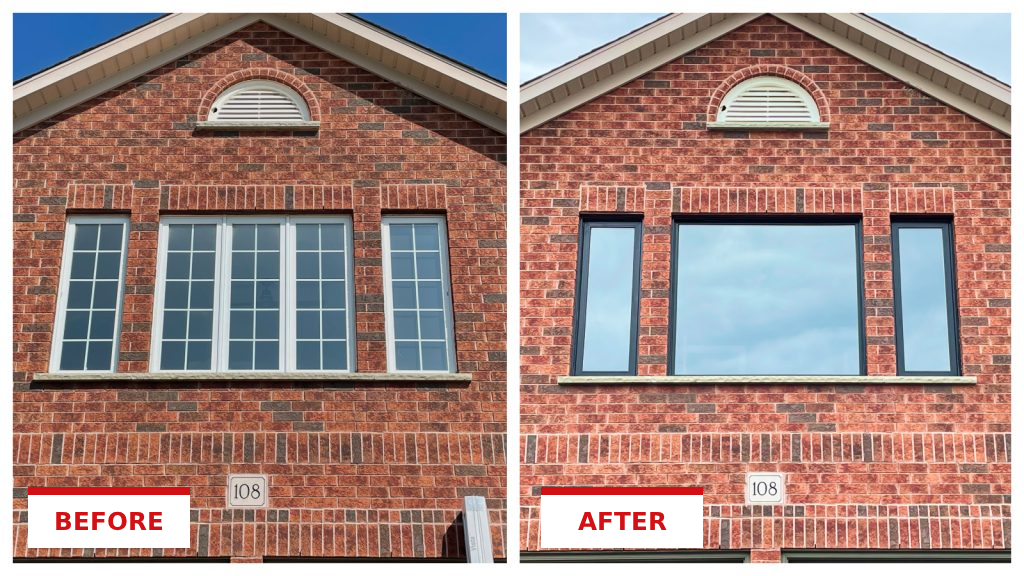 Window replacement on a Tri-State home, shown before and after installation
